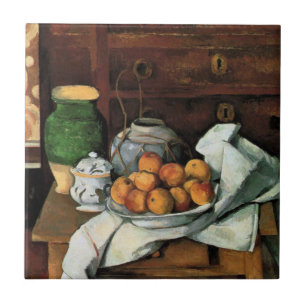 Cezanne - Gefäße, Früchte und Tuch Fliese