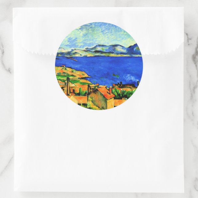 Cezanne - Gulf of Marseille, popular artwork, Runder Aufkleber (Tasche)
