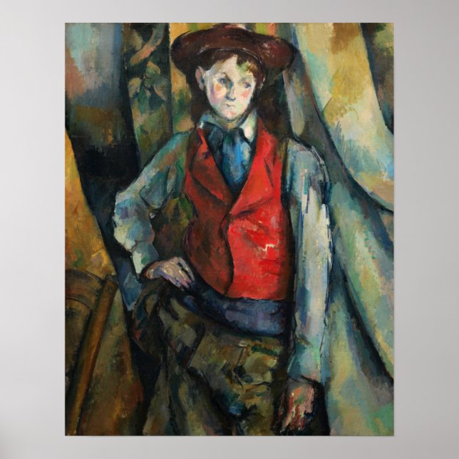 Cézanne - Junge in einem roten Waistcoat Poster (Vorne)