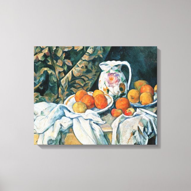 Cezanne Still Life Vorhang, Flower Pitcher, Frucht Leinwanddruck (Vorderseite)
