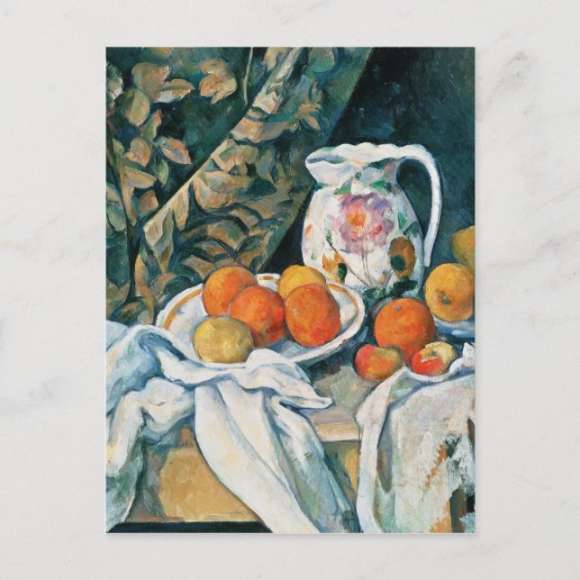 Cezanne Still Life Vorhang, Flower Pitcher, Frucht Postkarte (Vorderseite)