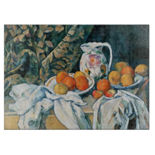 Cezanne Still Life Vorhang, Flower Pitcher, Frucht Schneidebrett