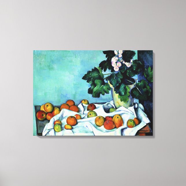 Cezanne - Stillleben mit Äpfeln und Primrosen Leinwanddruck (Vorderseite)