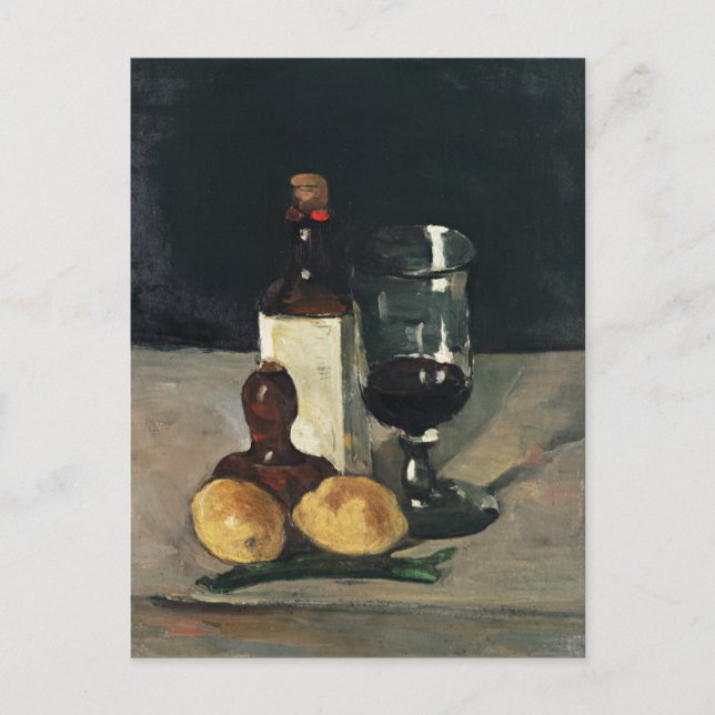 Cezanne - Stillleben mit Flasche, Glas, Zitronen Postkarte (Vorderseite)