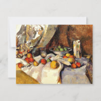 Cezanne - Stillleben Post, Flasche, Cup und Obst