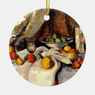 Cezanne - Stillleben, Post, Flasche, Cup und Obst Keramikornament
