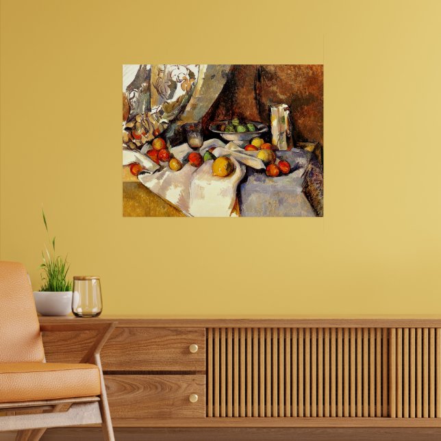 Cezanne - Stillleben Post, Flasche, Cup und Obst Poster (Wohnzimmer 2)