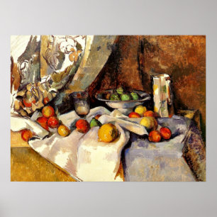 Cezanne - Stillleben, Post, Flasche, Cup und Obst Poster