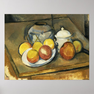 Cézanne - Vasen, Zucker Schüssel und Äpfel Poster
