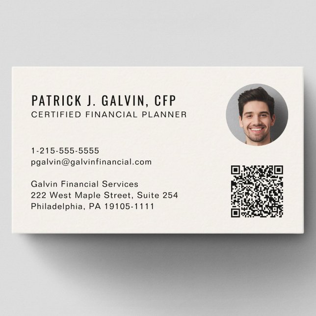 CFP Certified Financial Planner QR-Code Foto Visitenkarte (CFP Certified Financial Planner QR Code Photo Business Card)