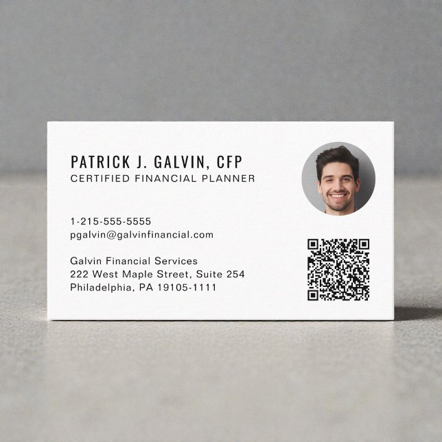 CFP Certified Financial Planner QR-Code Foto Visitenkarte (CFP Certified Financial Planner QR Code Photo Business Card)
