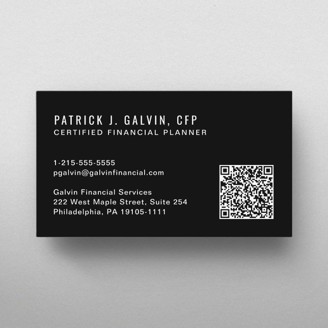 CFP Certified Financial Planner QR-Code Schwarz Visitenkarte (CFP Certified Financial Planner QR Code Black Business Card)