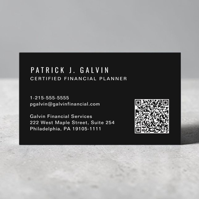 CFP Certified Financial Planner QR Code Schwarz Visitenkarte (CFP Certified Financial Planner QR Code Black Business Card)