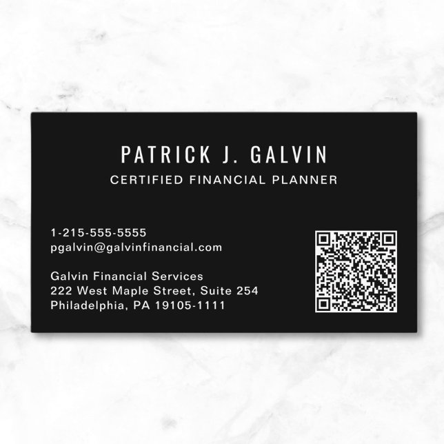 CFP Financial Planner QR Code Schwarz Visitenkarte (CFP Certified Financial Planner QR Code Photo Business Card)