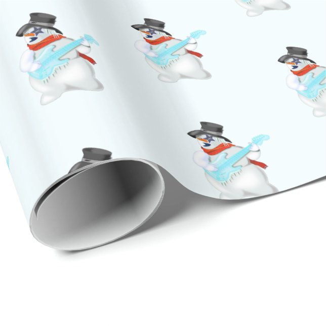 Cgristmas Snowman Gitarrist Wrapping Paper Geschenkpapier (Rolleneckpunkt)