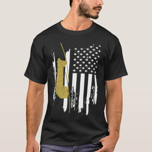 CH 47 Chinook Military Helicopter American Flag T-Shirt (Vorderseite)