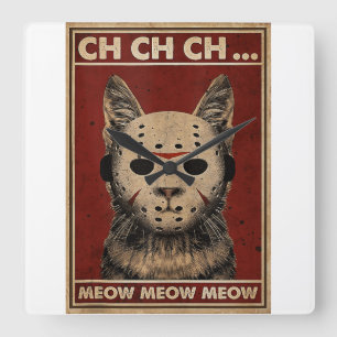 Ch Ch Ch Meow Meow Meow Beängstigende Halloween Ka Quadratische Wanduhr