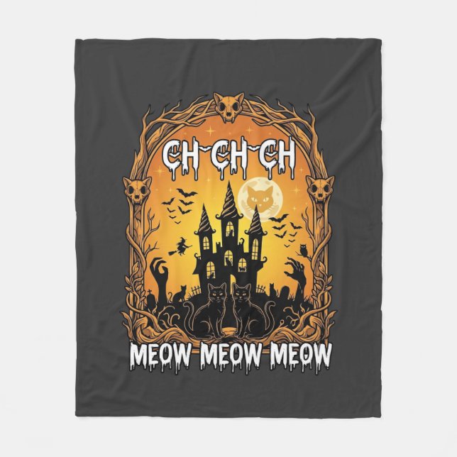 Ch Meow Halloween Spukschloss_1 Fleecedecke (Vorderseite)