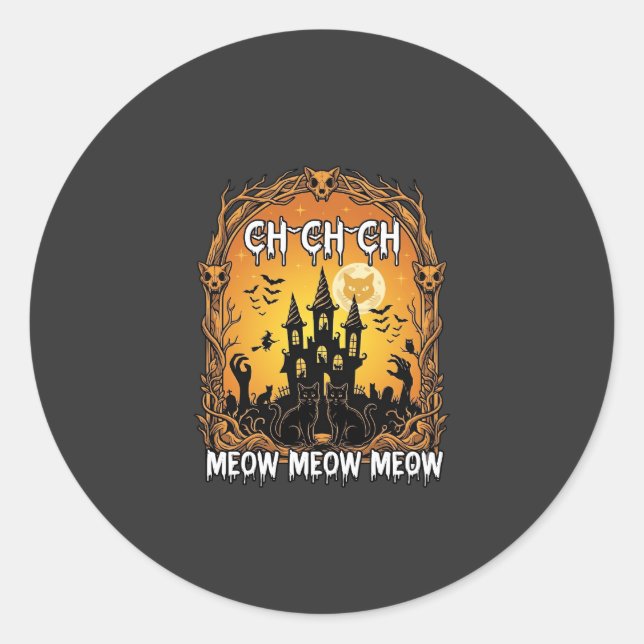 Ch Meow Halloween Spukschloss_1 Runder Aufkleber (Vorderseite)