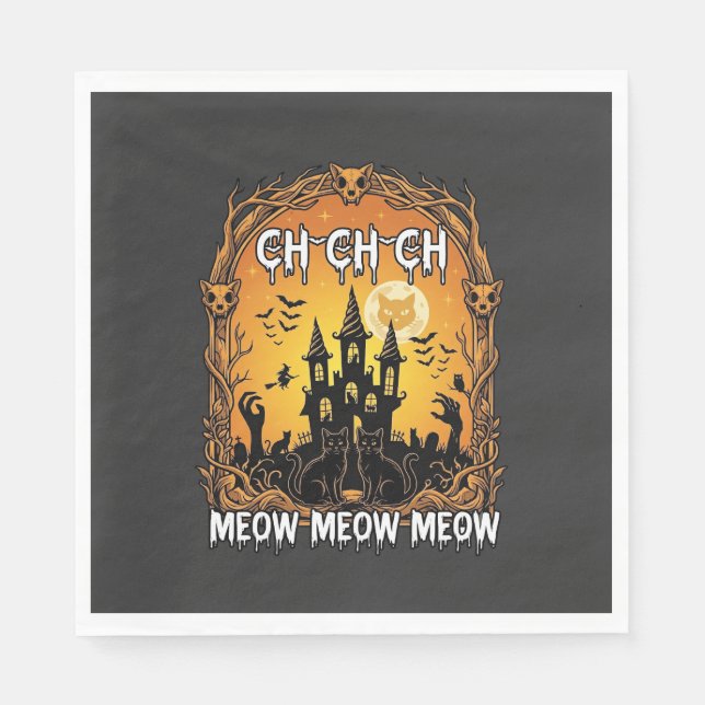 Ch Meow Halloween Spukschloss_1 Serviette (Vorderseite)