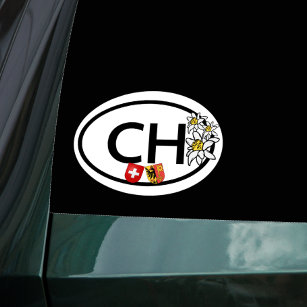 CH - Schweizer und Genfer Flaggen mit Edelweiss-Bl Auto Magnet