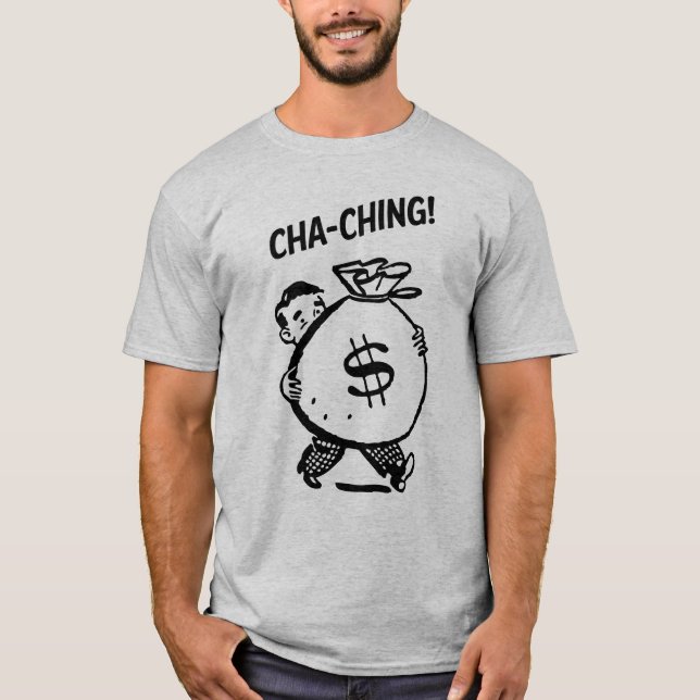 Cha-Ching Retro Man Money Bag Reseller - Black T-Shirt (Vorderseite)