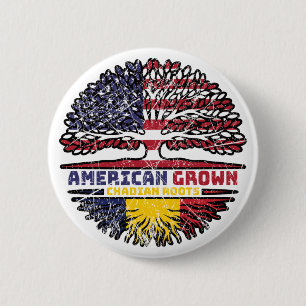 Chad Chadian American USA Tree Roots Flag Button