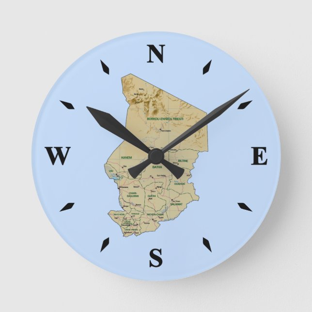 Chad Map Clock Runde Wanduhr (Vorderseite)
