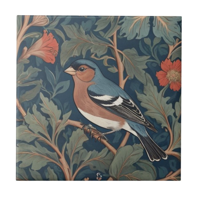 Chaffinch William Morris Stil Links gegenüber Bird Fliese (Vorderseite)