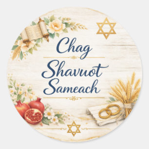 Chag Shavuot Sameach, Frohes Shavuot Runder Aufkleber