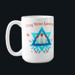 Chag Urim Sameach Kaffeetasse<br><div class="desc">Illuminieren Sie Ihre Feiern - "Chag Urim Sameach" Trinkbehälter Brighten Sie Ihre Hanukkah Feiern mit diesem wunderschön gestalteten "Chag Urim Sameach" Trinkbehälter! Mit dem warmen hebräischen Gruß, der zu "Happy Festival of Lights" übersetzt wird, ist diese Tasse perfekt, um heiße Kakao, Kaffee oder Ihr Lieblingsgetränk zu genießen, während Sie das...</div>