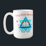 Chag Urim Sameach Kaffeetasse<br><div class="desc">Illuminieren Sie Ihre Feiern - "Chag Urim Sameach" Trinkbehälter Brighten Sie Ihre Hanukkah Feiern mit diesem wunderschön gestalteten "Chag Urim Sameach" Trinkbehälter! Mit dem warmen hebräischen Gruß, der zu "Happy Festival of Lights" übersetzt wird, ist diese Tasse perfekt, um heiße Kakao, Kaffee oder Ihr Lieblingsgetränk zu genießen, während Sie das...</div>