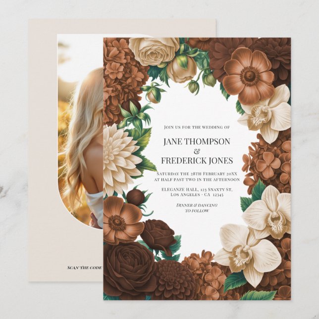 Chai Latte, Burnished Copper und Coffee Quartz Einladung (Vorne/Hinten)