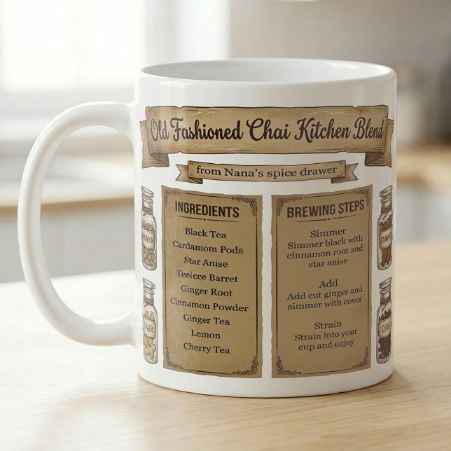 Chai Spice Recipe Rustic Pantry Label Kaffeetasse (Von Creator hochgeladen)