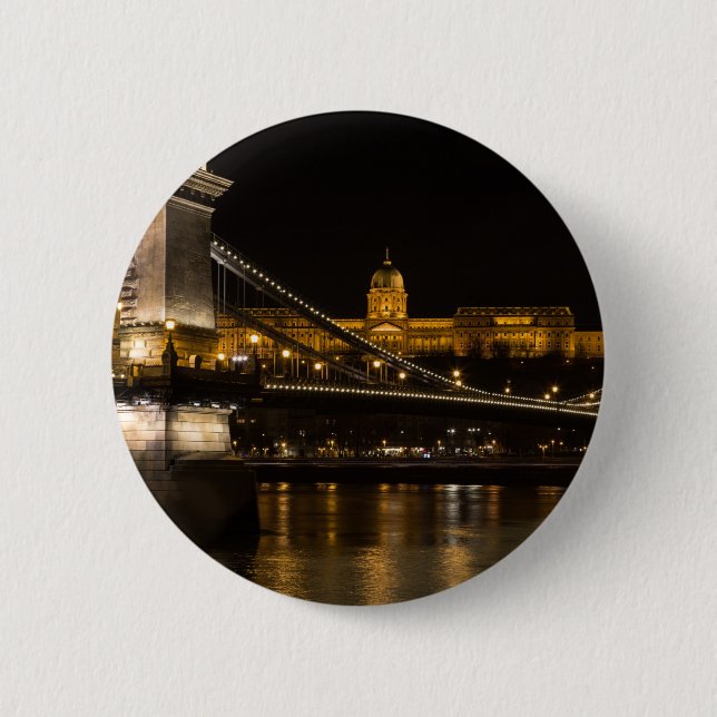 Chain Bridge with Buda Castle Hungary Budapest Button (Vorderseite)