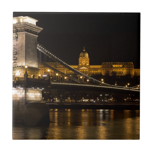 Chain Bridge with Buda Castle Hungary Budapest Fliese (Vorderseite)