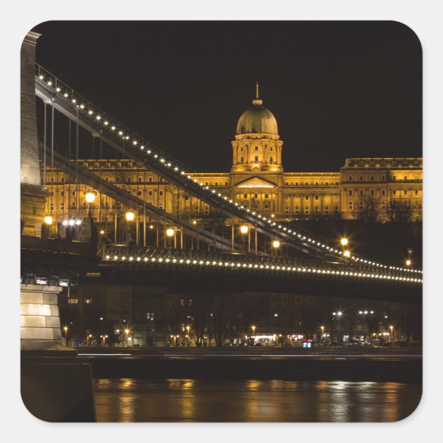 Chain Bridge with Buda Castle Hungary Budapest Quadratischer Aufkleber (Vorderseite)