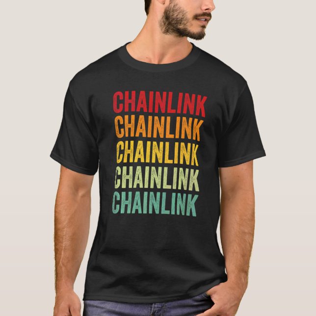 Chainlink Krypto Regenbogen Text T-Shirt (Vorderseite)