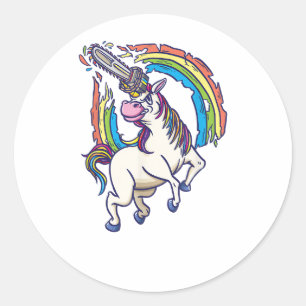 Chainsaws unicorn kommt um Spaß Geschenk T - Shirt Runder Aufkleber