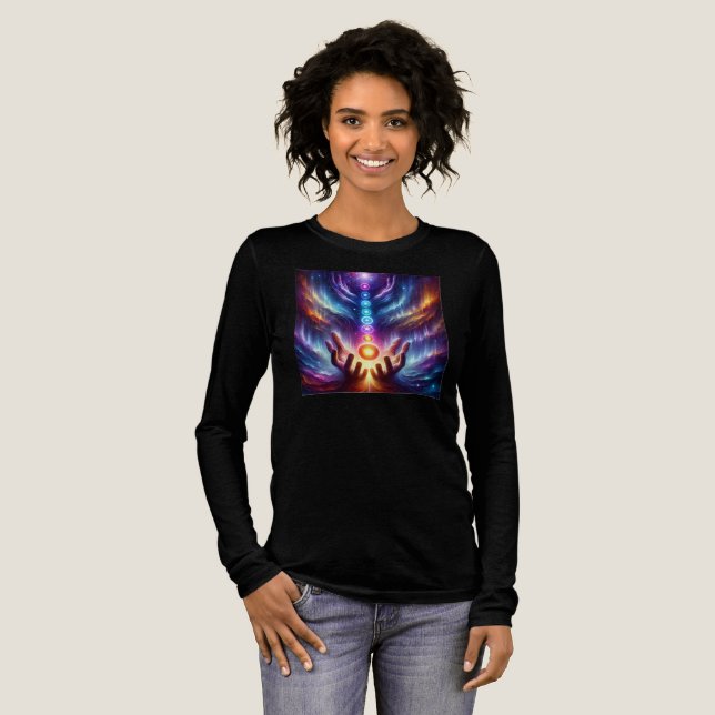 Chakra Flow Long-Sleeve T-Shirt - Spektrumfarben Tri-Blend Shirt (Volle Vorderseite)