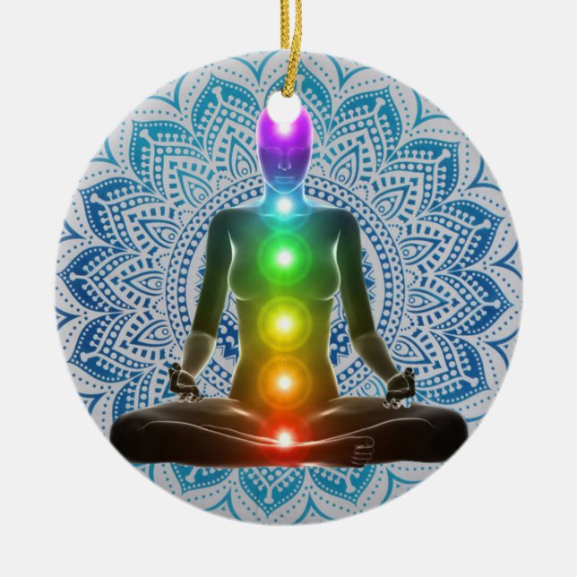 Chakra, Mandala, Spirituelle Weihnachten, Chakra-G Keramik Ornament (Vorne)