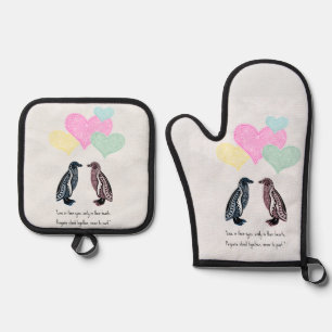 Chakra Penguin Liebe: Yoga Partner Geburtstagsgesc Ofenhandschuh & Topflappen-Set