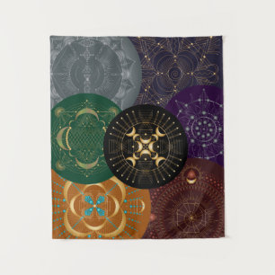Chakra Shadow Mandala Collage Multi-Colour-Tapestr Wandteppich