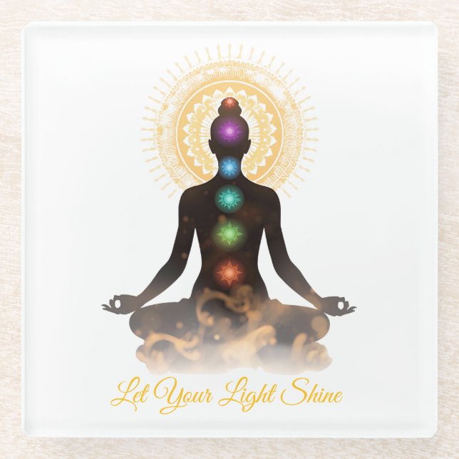 Chakra Silhouette Coaster – Let Your Light Shine Glasuntersetzer (Vorderseite)