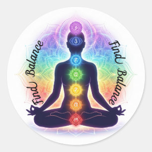 Chakras Meditation Art   Sieben farbenfrohe Symbol Runder Aufkleber