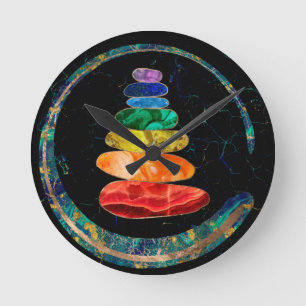 Chakras Zen Stones und Enso-Kreis Runde Wanduhr