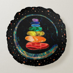 Chakras Zen Stones und Enso Kreis Rundes Kissen