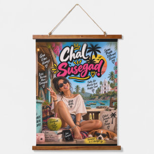 Chal Susegad! — Susegad ist ein Lebensstil Wandteppich Mit Holzrahmen