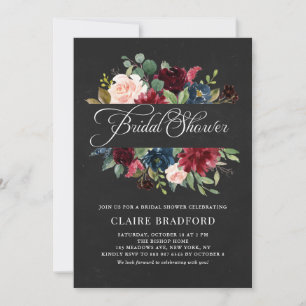 Chalboard Burgundy Floral Frame Fall Brautparty Einladung