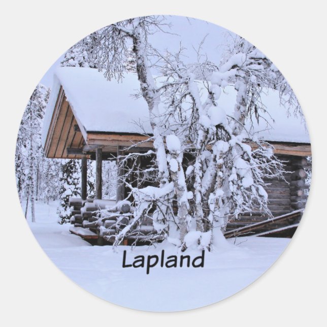Chalet in Lapland Runder Aufkleber (Vorderseite)